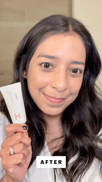 Foresto after applying the Hourglass Veil Hydrating Skin Tint